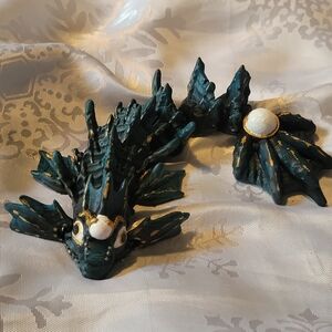 🌲BUY 1 GET 1 FREE 🌲Dark Green Sea Dragon Figurine with Gold Accents